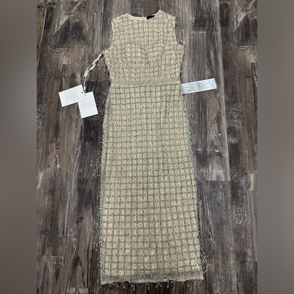 NWT Mac Duggal Beaded Fringe Sheath Midi Dress Size 4 - Picture 8 of 10